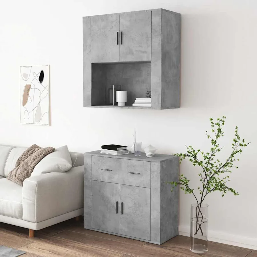 Buffet haut Gris béton Bois d'ingénierie - 4