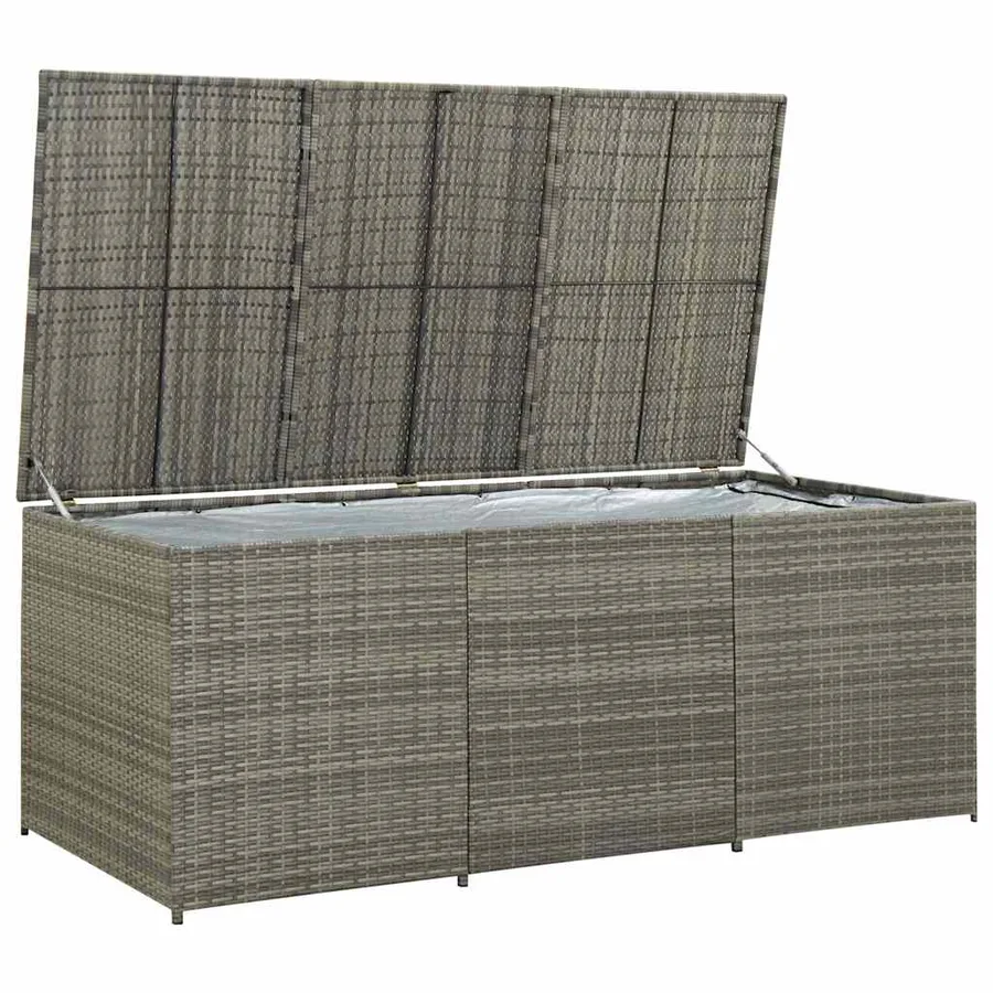 Boîte de rangement de jardin résine tressée 180x90x70 cm gris - 3