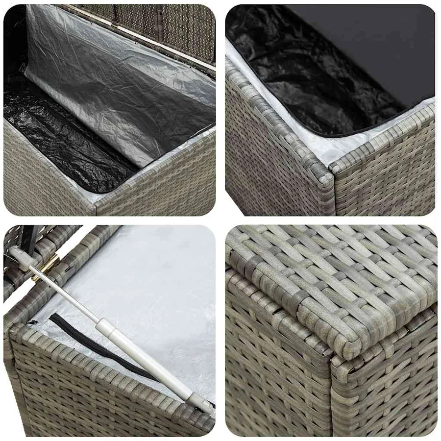 Boîte de rangement de jardin résine tressée 180x90x70 cm gris - 7