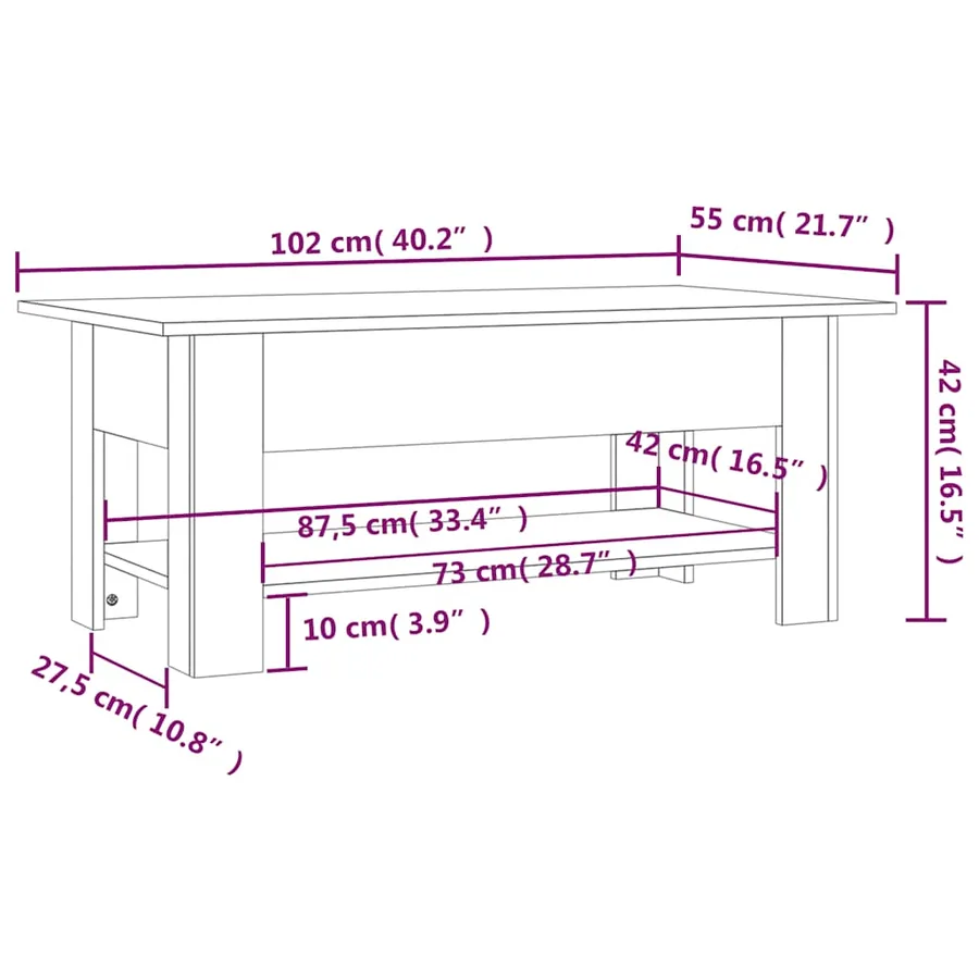 Table basse noir 102x55x42 cm bois d'ingénierie - 7