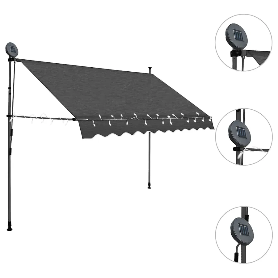 Auvent manuel rétractable avec LED 300 cm Anthracite - 3