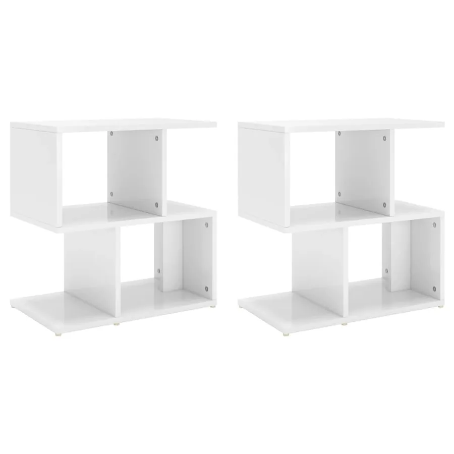 Tables de chevet 2 pcs blanc brillant bois d'ingénierie - 2