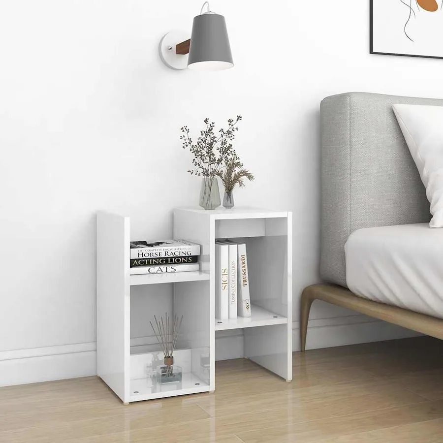 Tables de chevet 2 pcs blanc brillant bois d'ingénierie - 3
