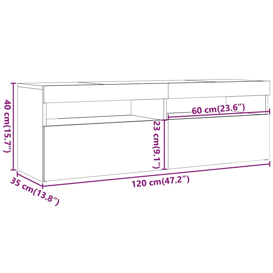 Meuble TV avec lumières LED sonoma gris 120x35x40 cm - 14