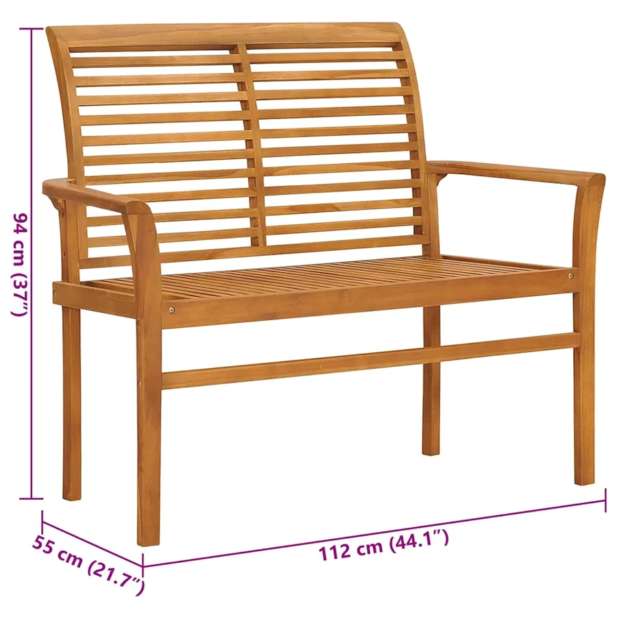 Banc de jardin avec coussin rouge bordeaux 112 cm Teck massif - 8