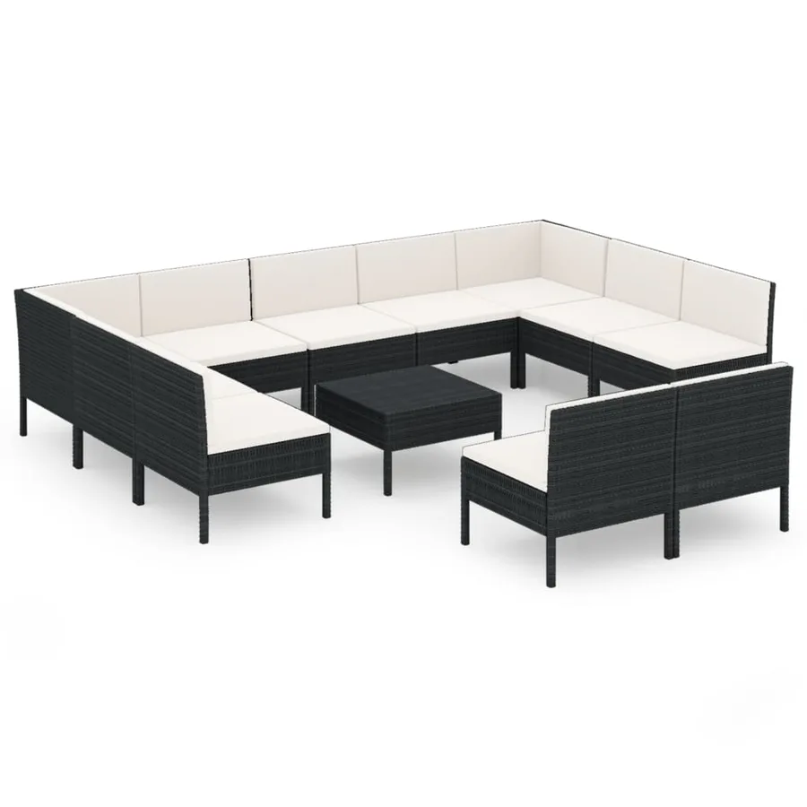 Salon de jardin 12 pcs avec coussins résine tressée noir - 2