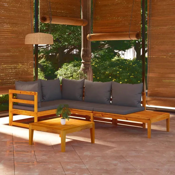 Salon de jardin 4 pcs avec coussins gris foncé Bois d'acacia