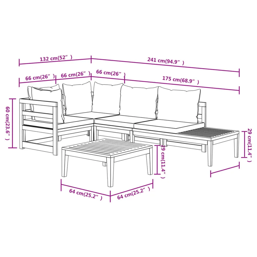Salon de jardin 4 pcs avec coussins gris foncé Bois d'acacia - 13