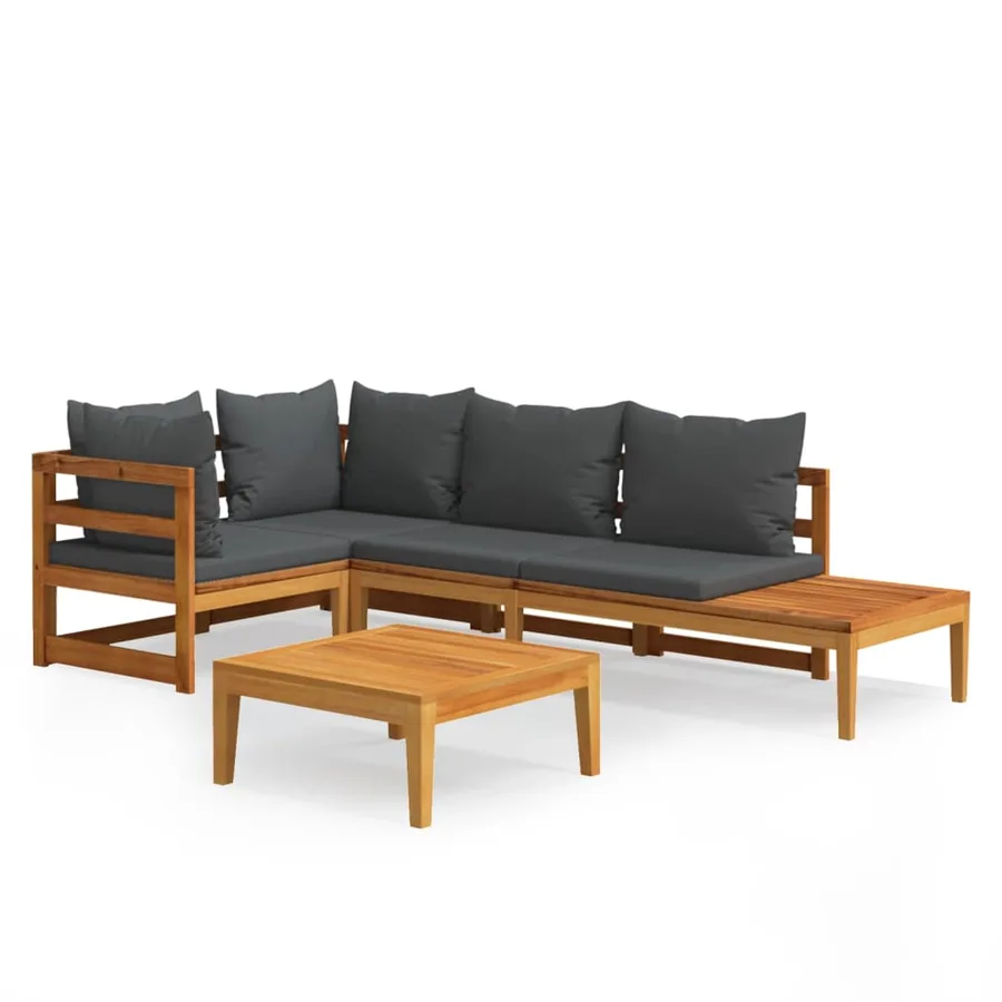 Salon de jardin 4 pcs avec coussins gris foncé Bois d'acacia - 2