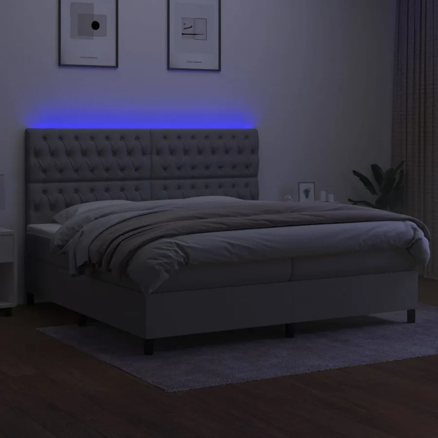 Sommier à lattes de lit et matelas et LED Gris clair 200x200 cm - 4