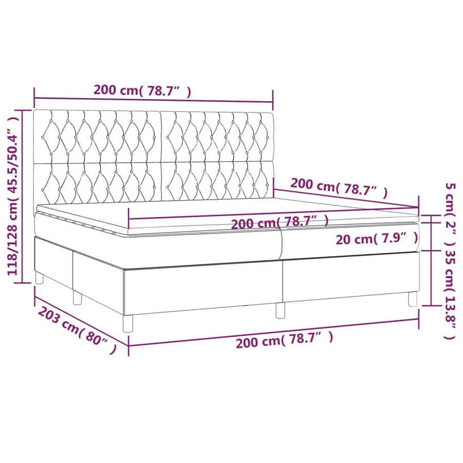 Sommier à lattes de lit et matelas et LED Gris clair 200x200 cm - 8