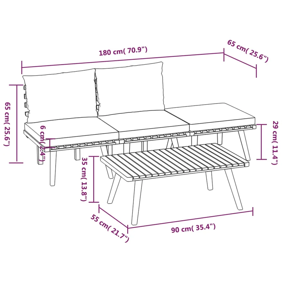 Salon de jardin 4 pcs avec coussins Bois d'acacia solide - 10
