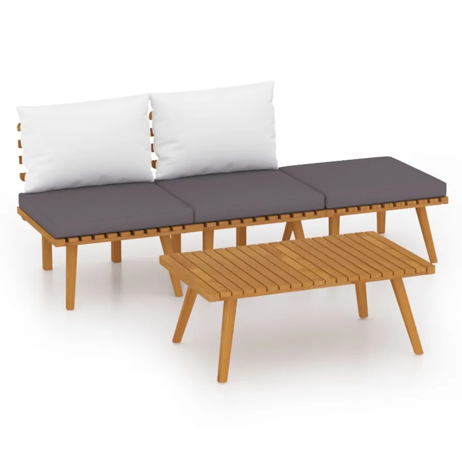 Salon de jardin 4 pcs avec coussins Bois d'acacia solide - 2