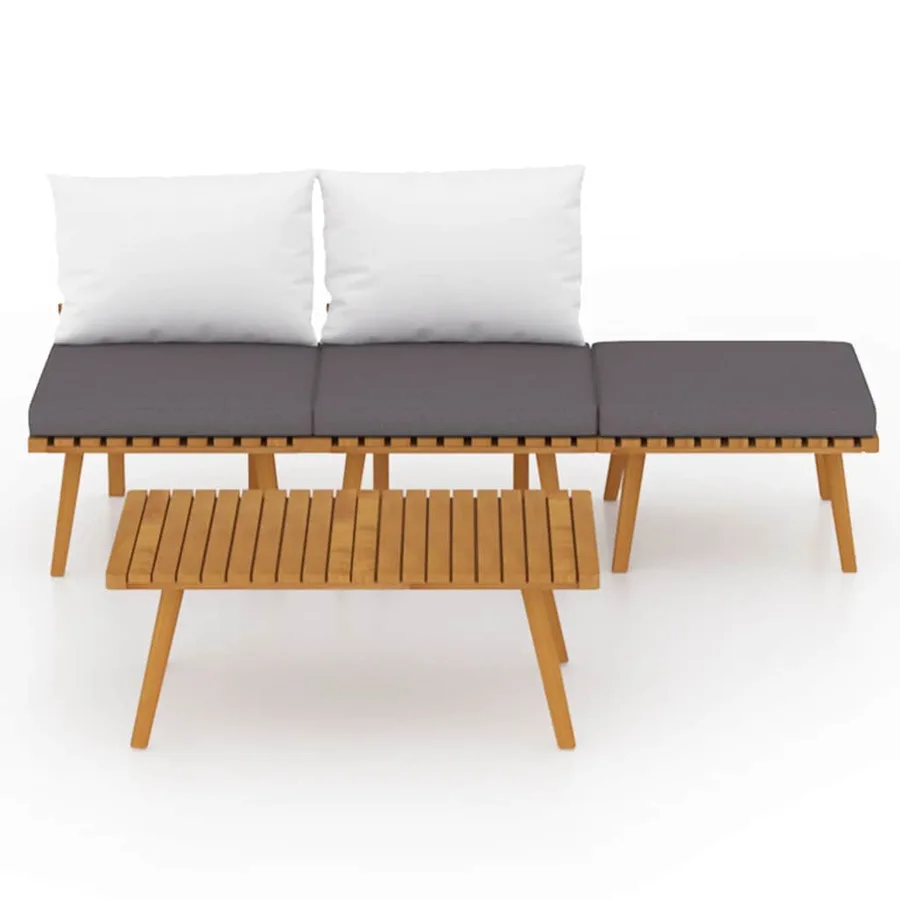 Salon de jardin 4 pcs avec coussins Bois d'acacia solide - 3