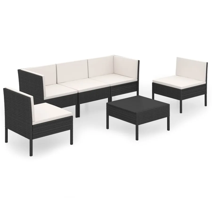 Salon de jardin 6 pcs avec coussins résine tressée noir - 2