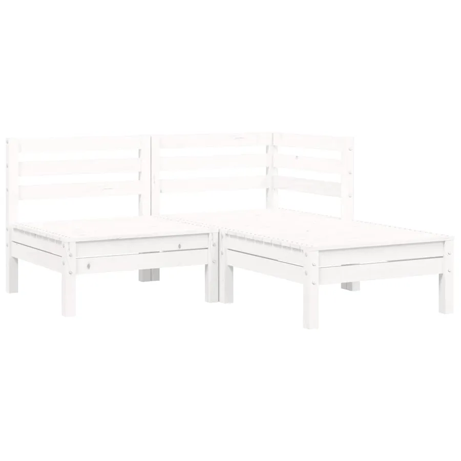 Salon de jardin 3 pcs avec coussins Blanc Bois de pin massif - 4