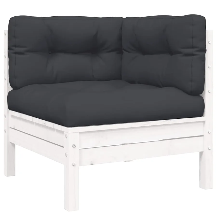 Salon de jardin 3 pcs avec coussins Blanc Bois de pin massif - 8