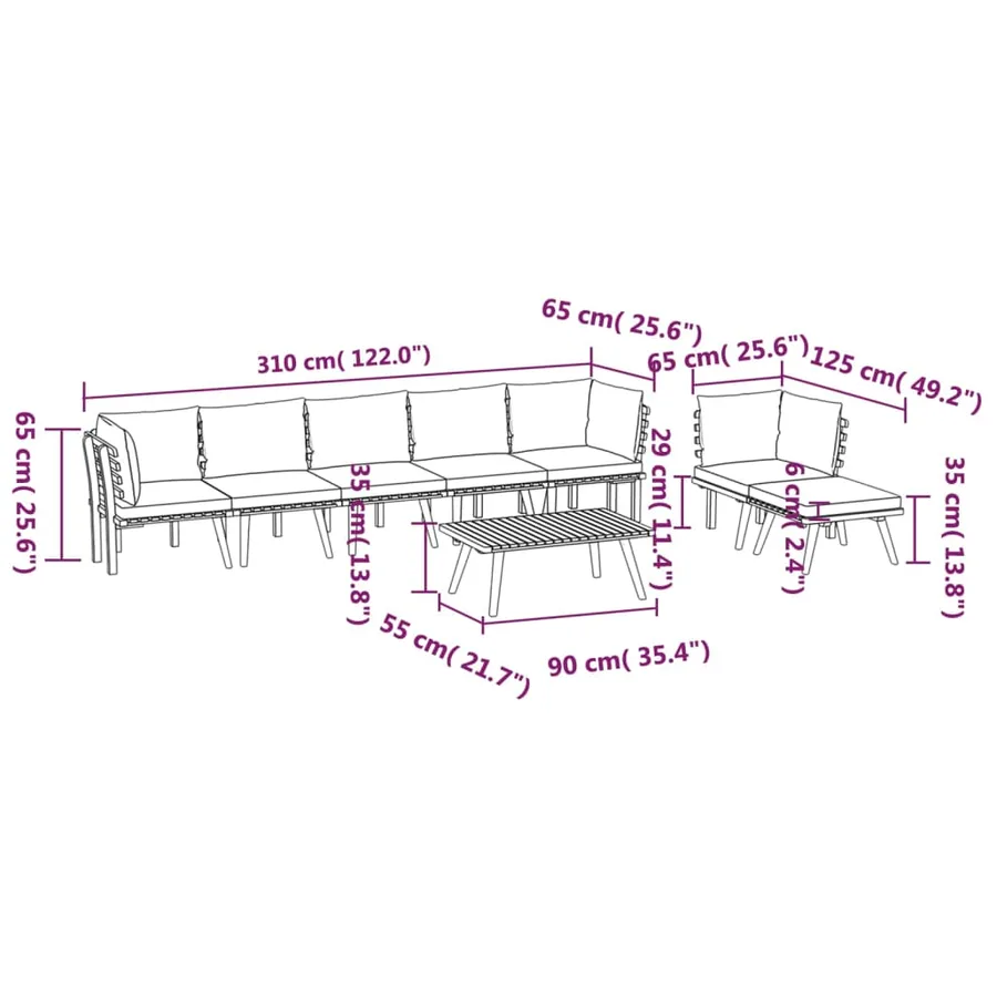 Salon de jardin 8 pcs avec coussins Bois d'acacia solide - 12