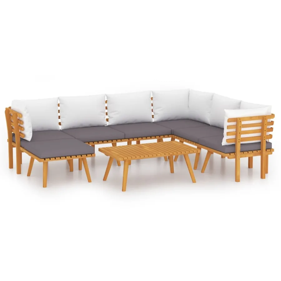 Salon de jardin 8 pcs avec coussins Bois d'acacia solide - 2