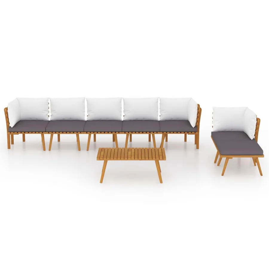 Salon de jardin 8 pcs avec coussins Bois d'acacia solide - 3