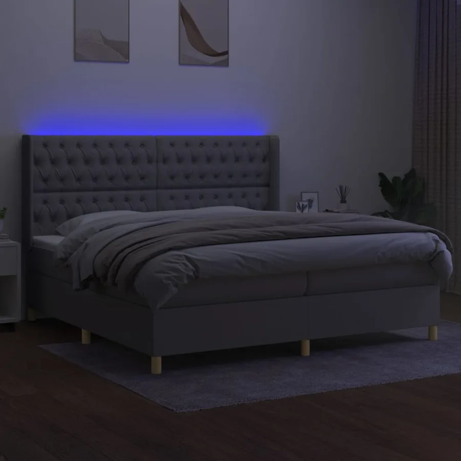 Sommier à lattes de lit matelas LED Gris clair 200x200 cm Tissu - 3