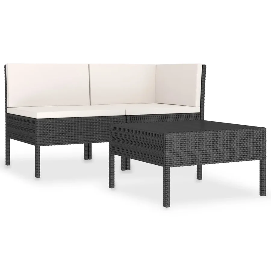 Salon de jardin 3 pcs avec coussins Résine tressée Noir - 2