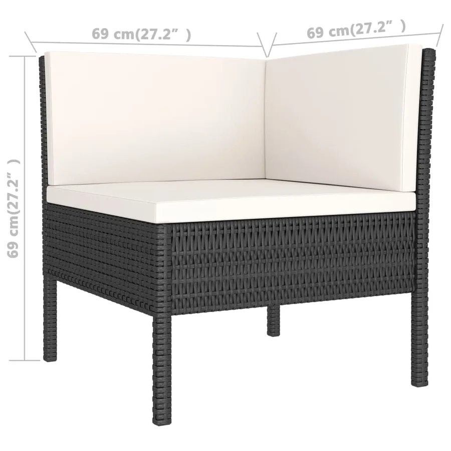 Salon de jardin 3 pcs avec coussins Résine tressée Noir - 6
