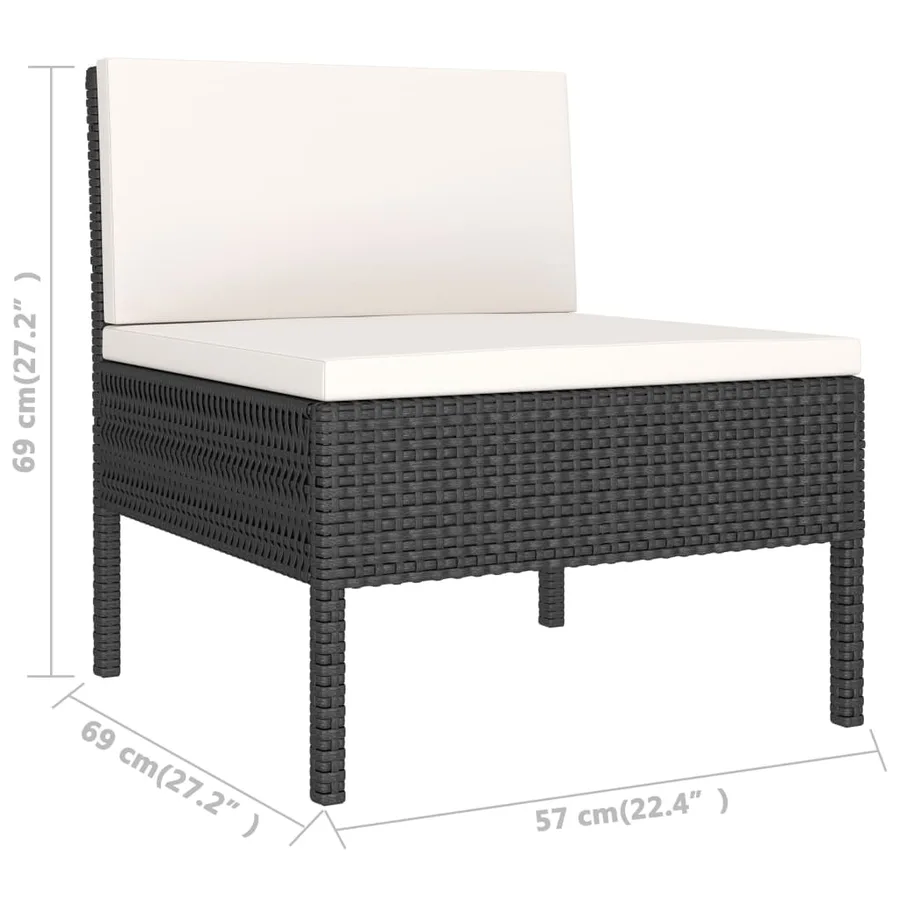 Salon de jardin 3 pcs avec coussins Résine tressée Noir - 7