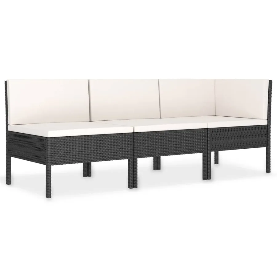 Salon de jardin 3 pcs avec coussins Résine tressée Noir - 2