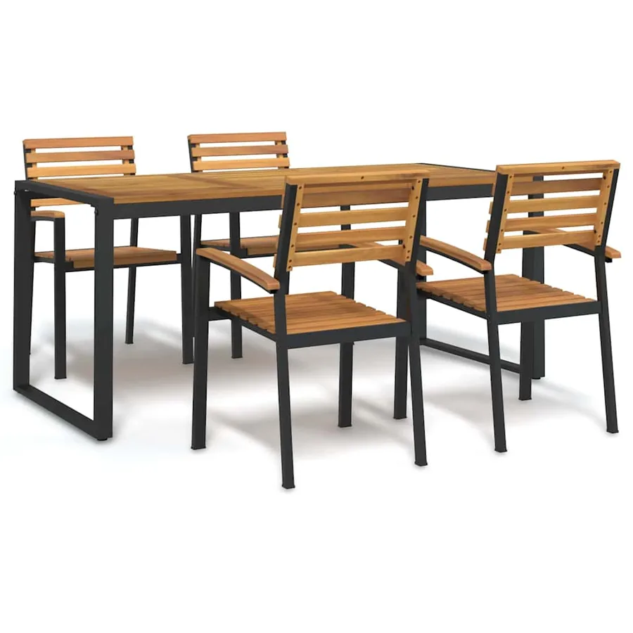 Ensemble à manger de jardin 5 pcs bois d'acacia massif et métal