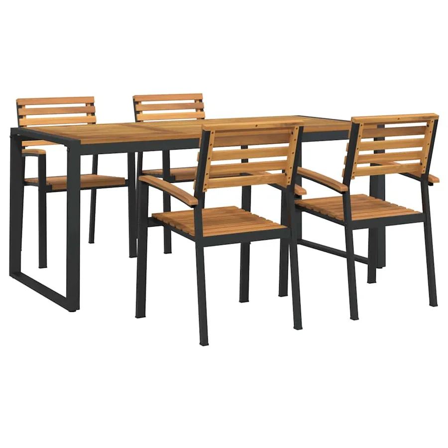Ensemble à manger de jardin 5 pcs bois d'acacia massif et métal - 2