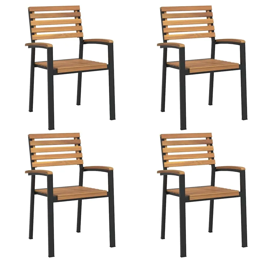 Ensemble à manger de jardin 5 pcs bois d'acacia massif et métal - 3