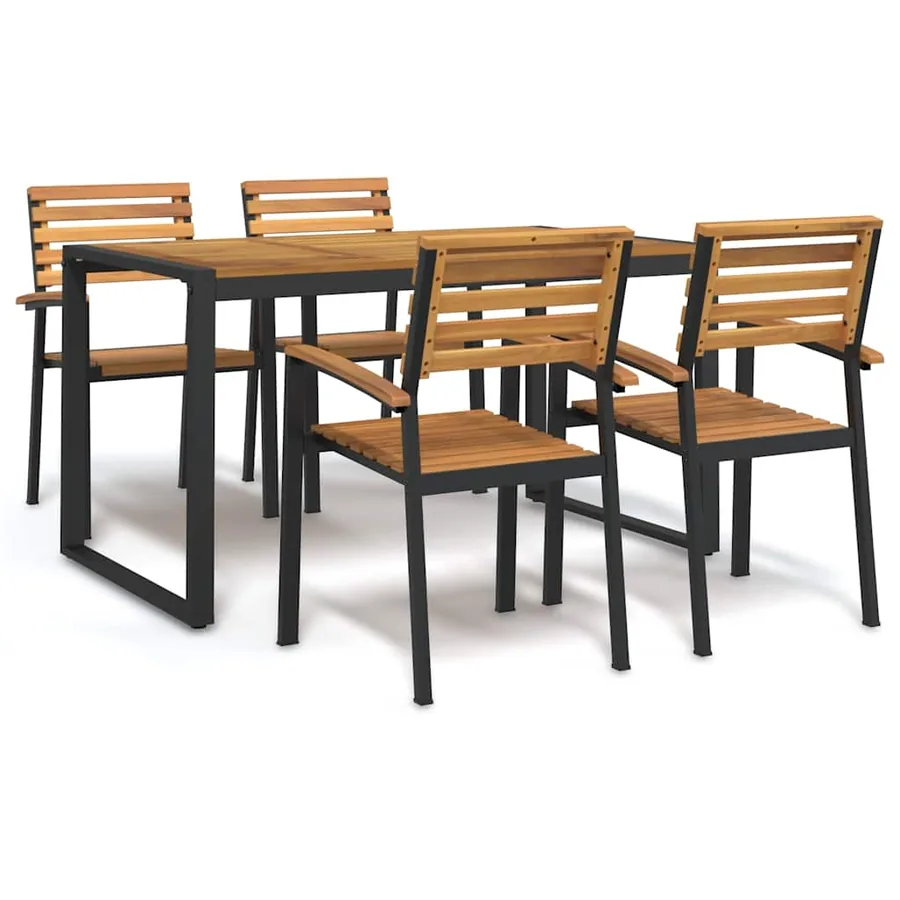 Ensemble à manger de jardin 5 pcs bois d'acacia massif et métal