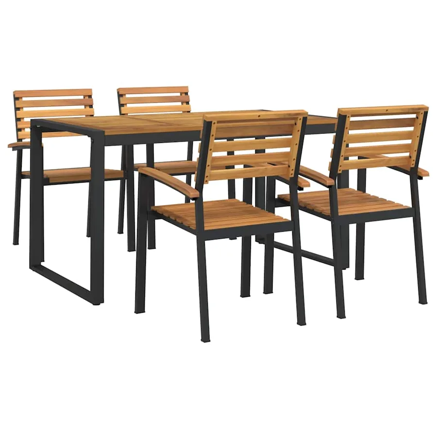 Ensemble à manger de jardin 5 pcs bois d'acacia massif et métal - 2
