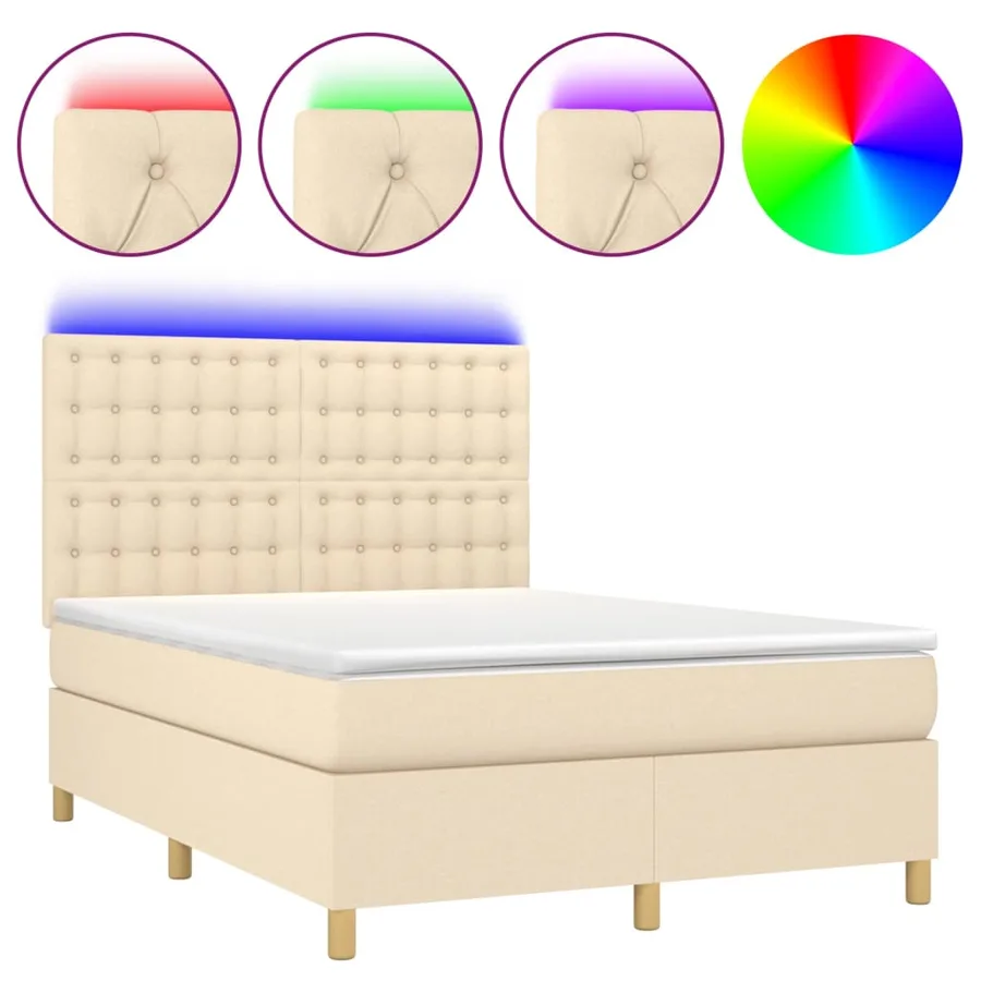 Sommier à lattes de lit et matelas et LED Crème 140x190cm Tissu - 2
