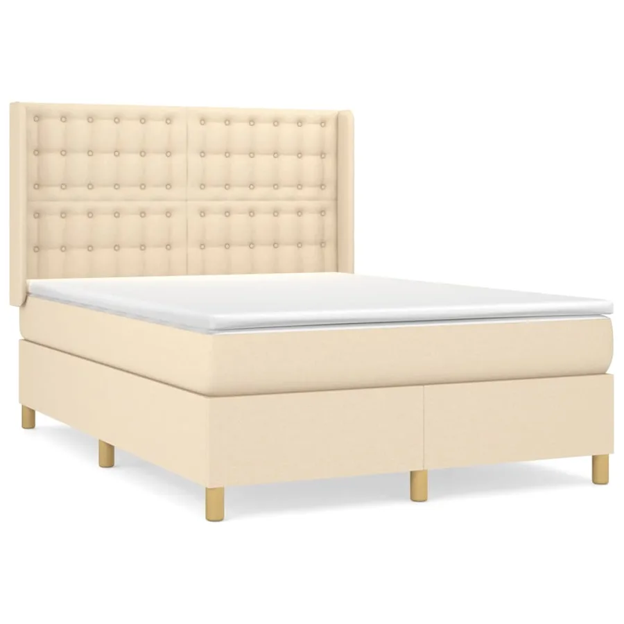 Sommier à lattes de lit avec matelas Crème 140x190 cm Tissu - 2