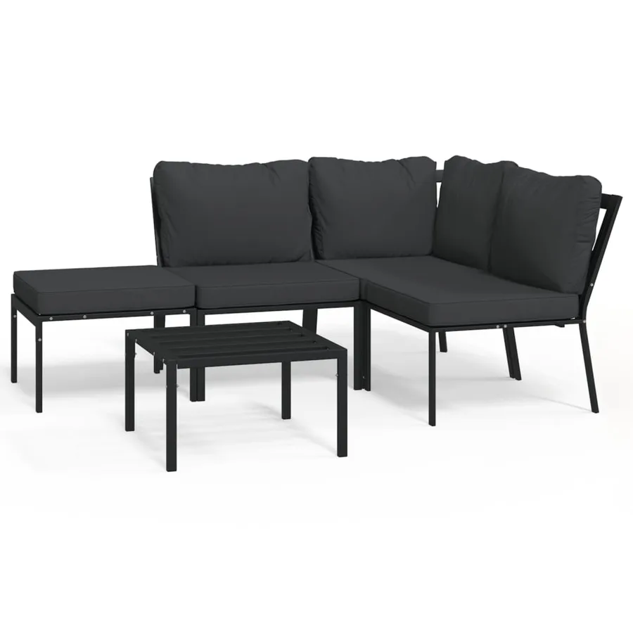 Salon de jardin 5 pcs avec coussins gris acier - 2