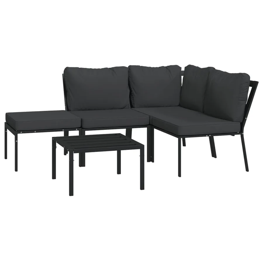 Salon de jardin 5 pcs avec coussins gris acier - 3
