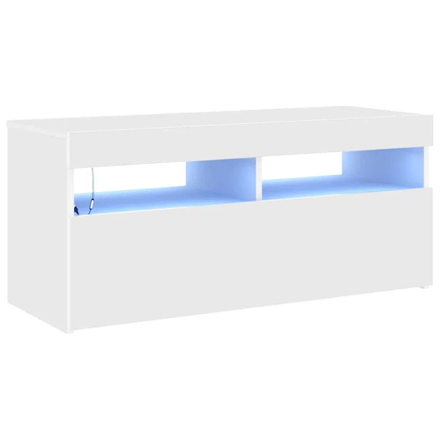 Meuble TV avec lumières LED blanc 90x35x40 cm - 2