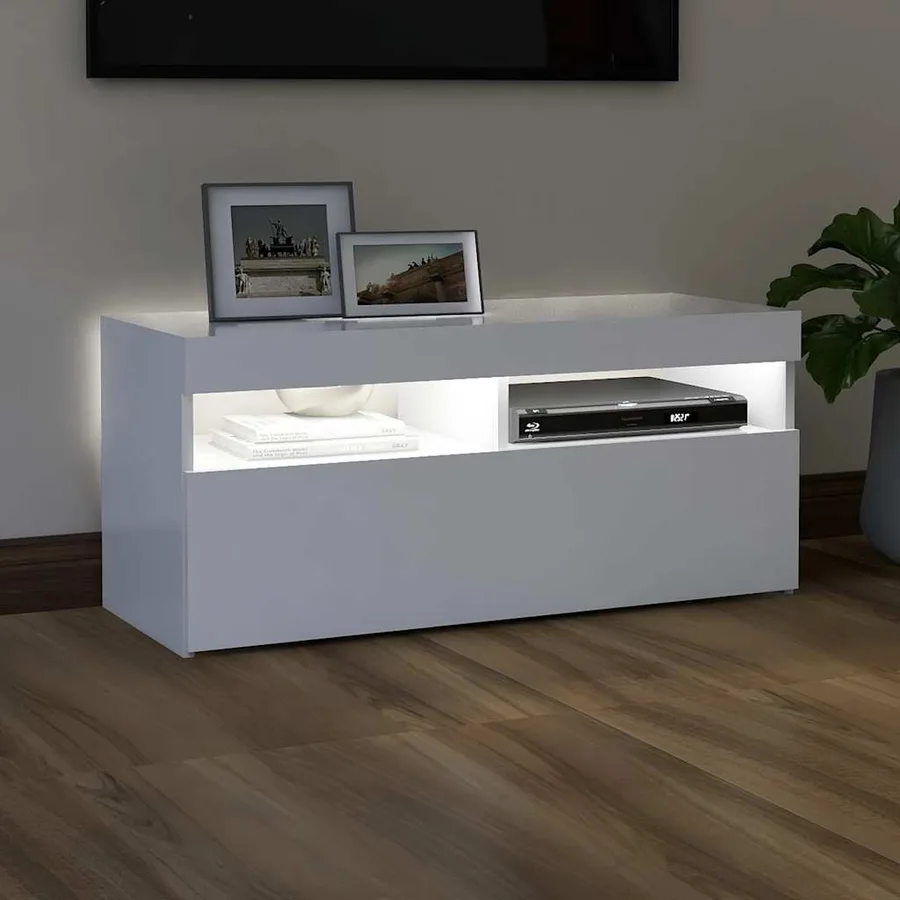 Meuble TV avec lumières LED blanc 90x35x40 cm - 3