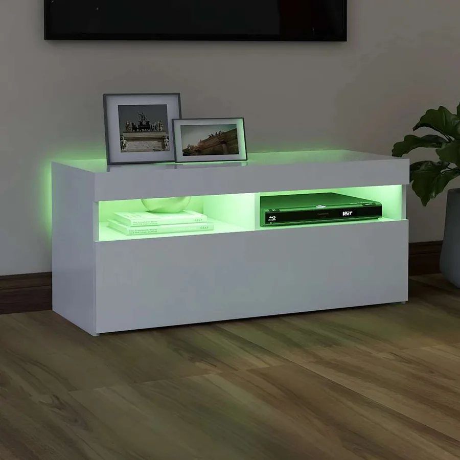 Meuble TV avec lumières LED blanc 90x35x40 cm - 4
