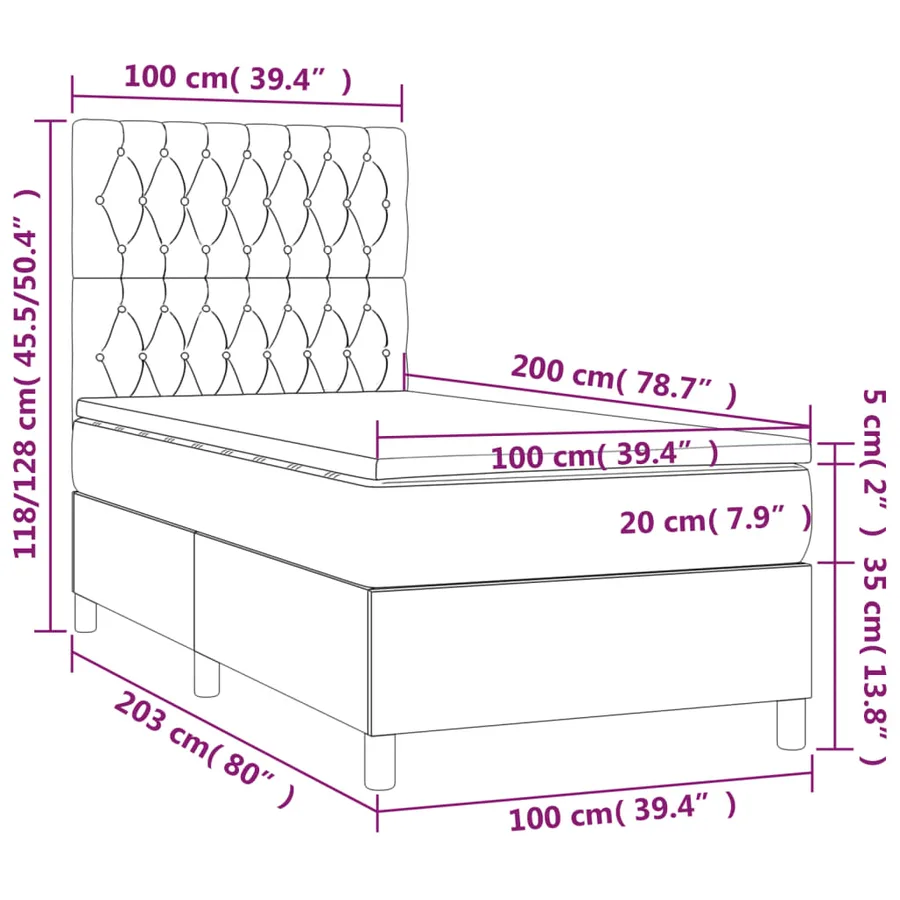 Sommier à lattes de lit et matelas et LED Gris clair 100x200 cm - 8