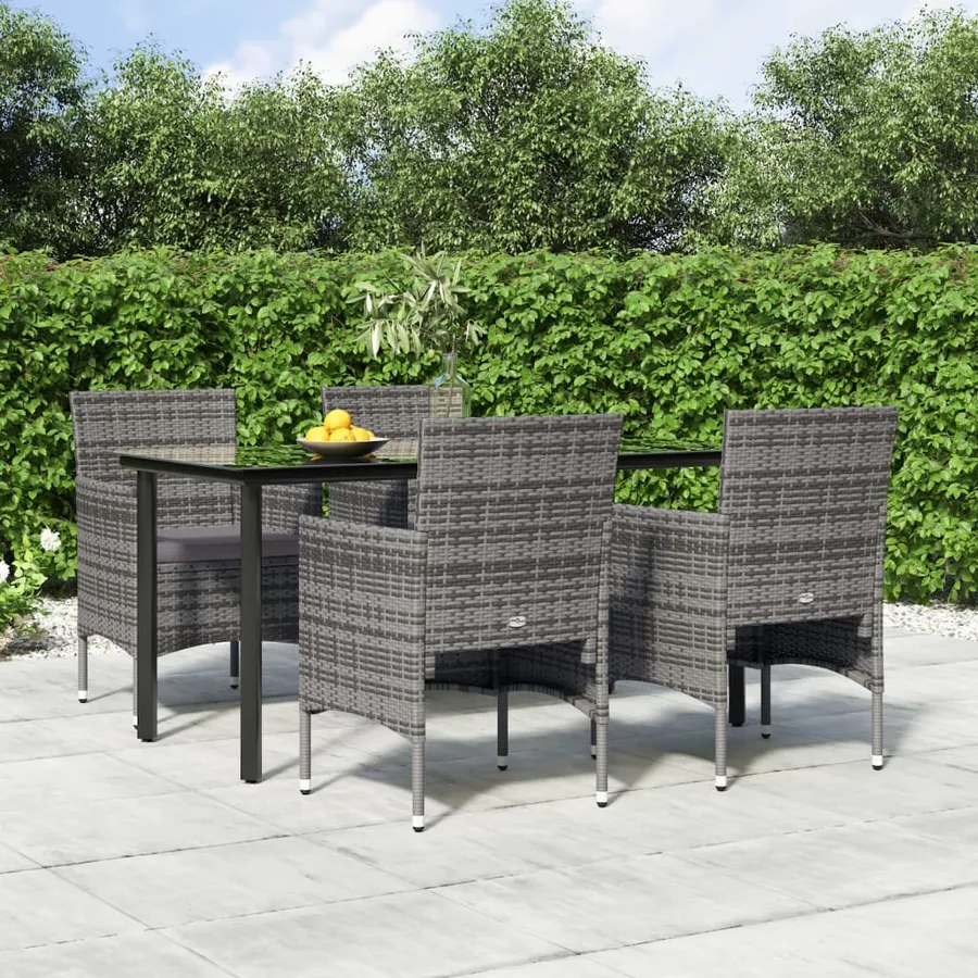 Ensemble à manger de jardin et coussins 5pcs Gris/noir