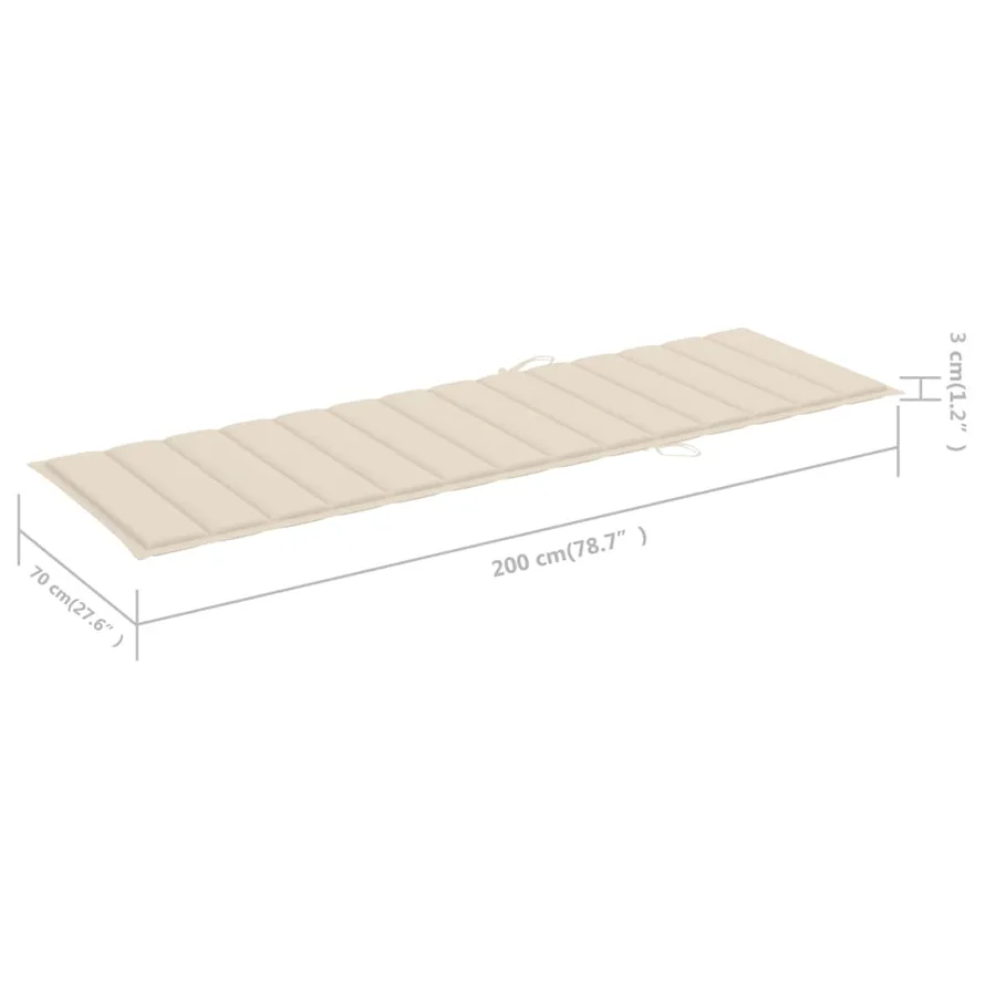 Chaise longue avec coussin crème Bois de pin imprégné - 8