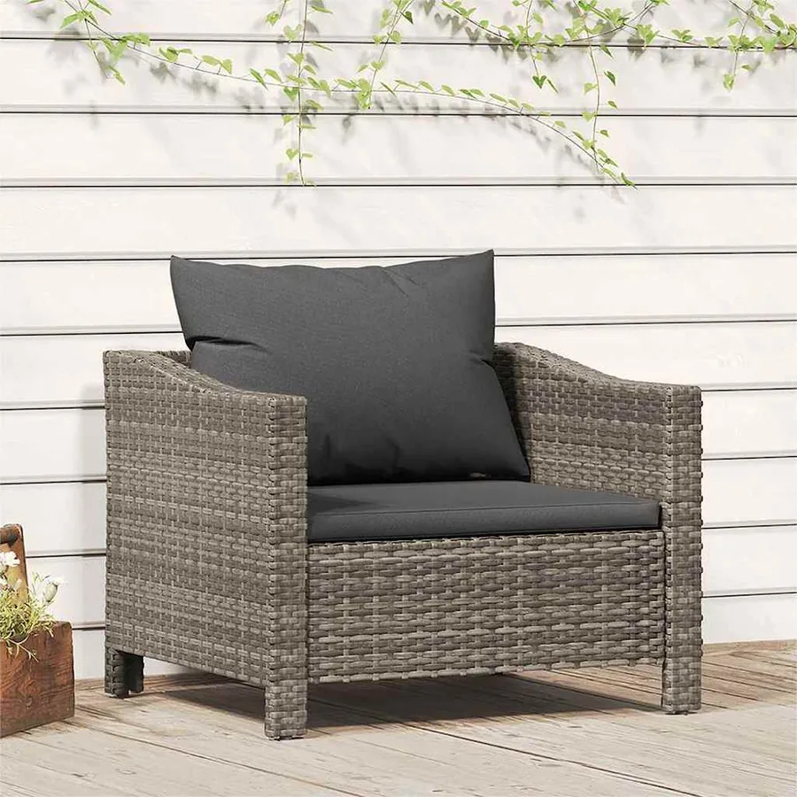 Fauteuil de jardin avec coussin en polyrotin gris