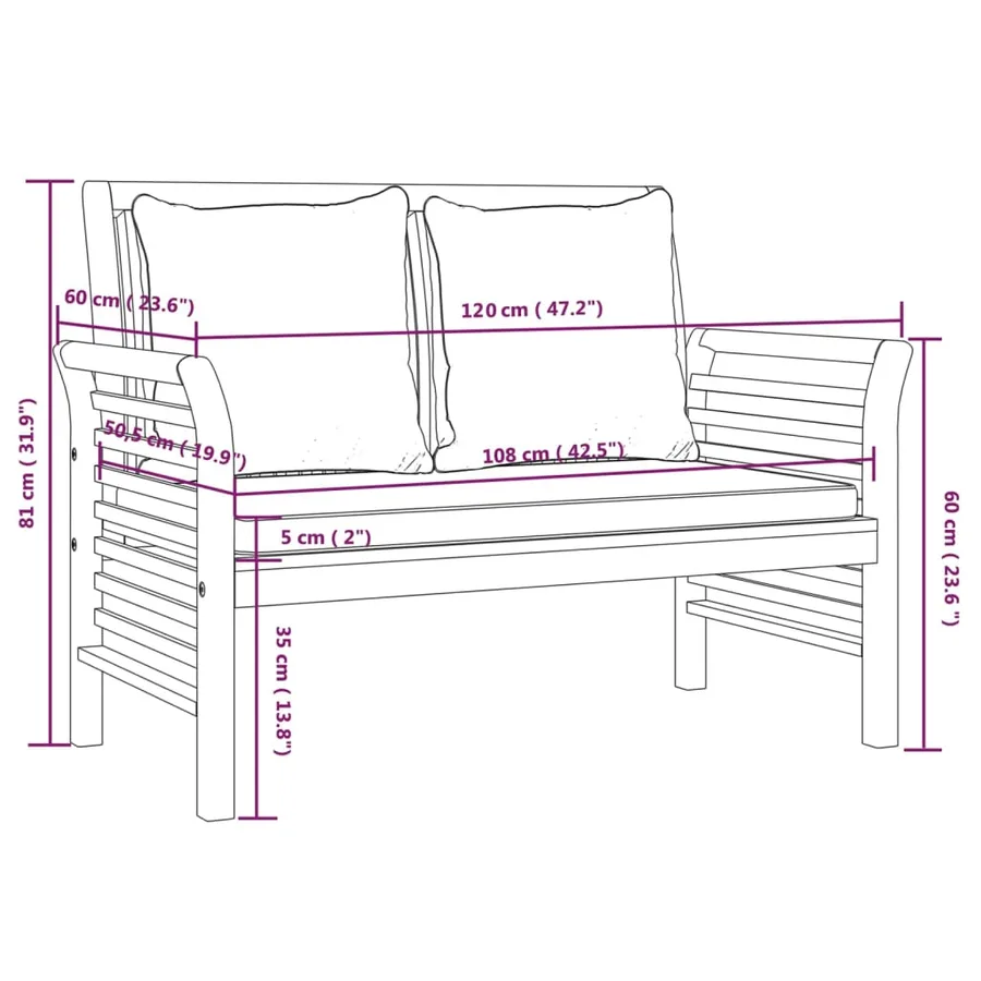 Salon de jardin avec coussins blanc crème 2 pcs Bois massif - 10