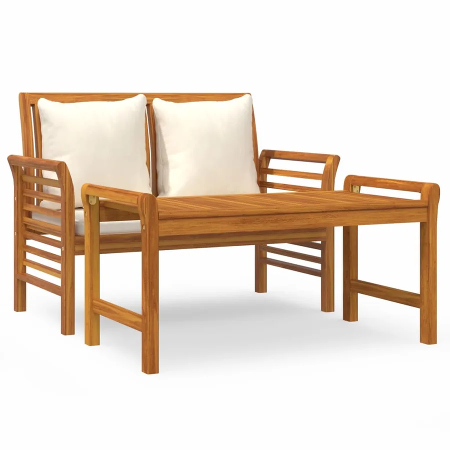Salon de jardin avec coussins blanc crème 2 pcs Bois massif - 2