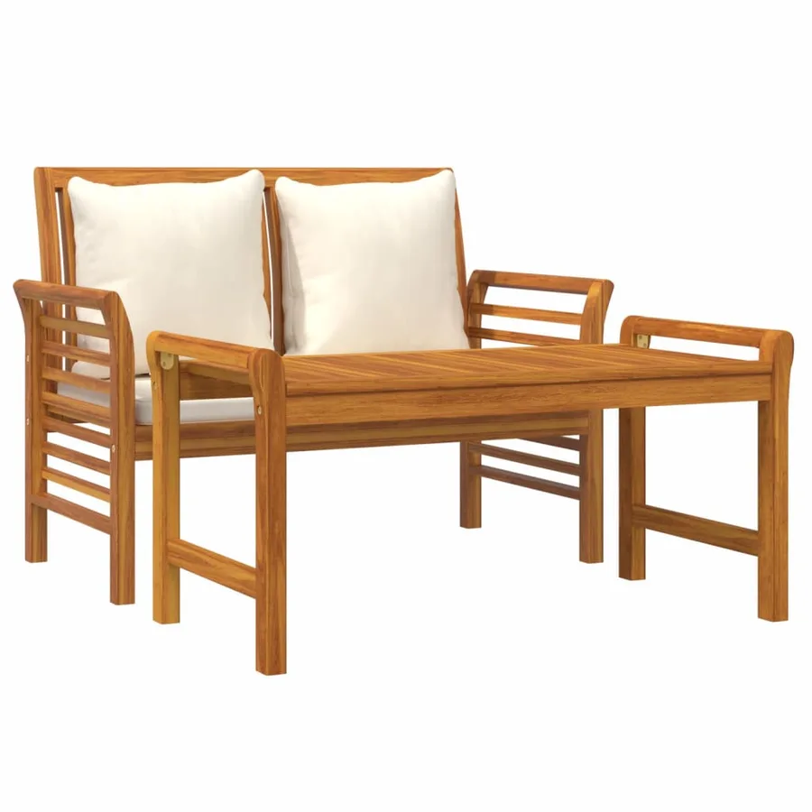 Salon de jardin avec coussins blanc crème 2 pcs Bois massif - 3