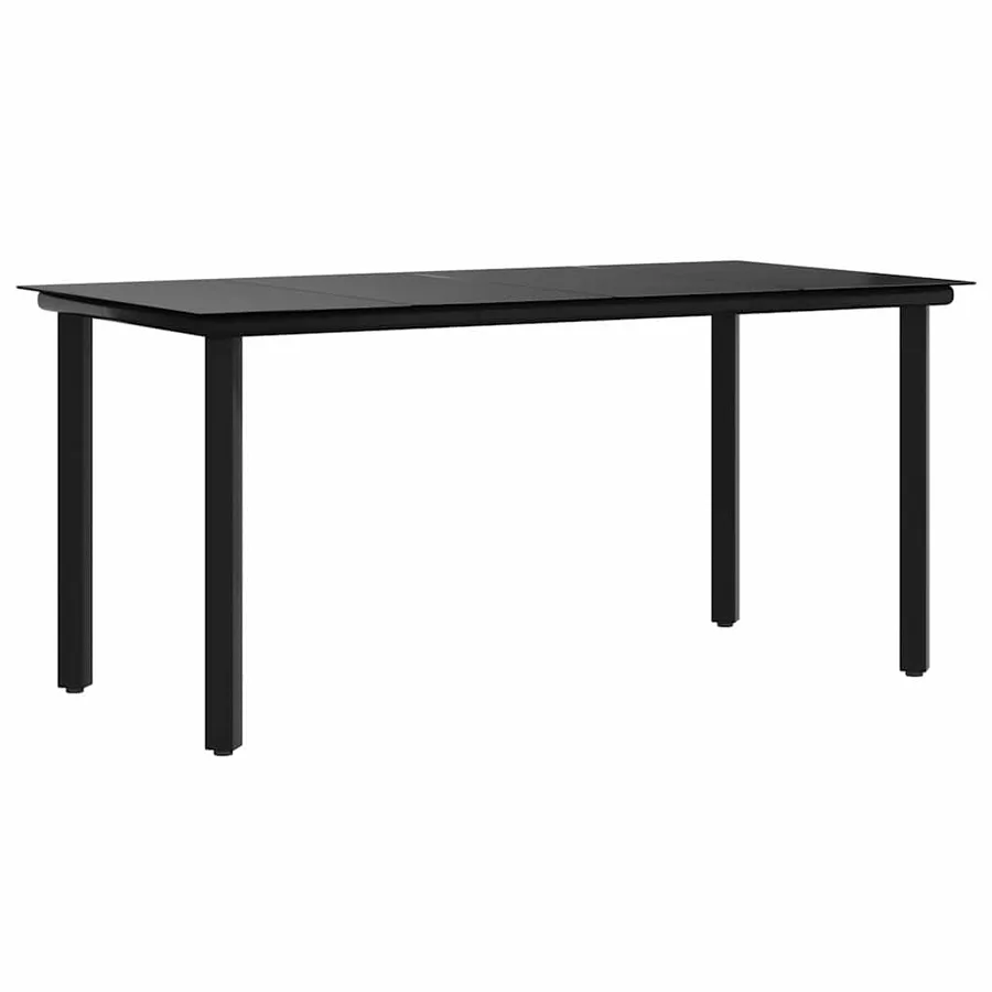 Table à dîner de jardin Noir 160x80x74 cm Acier et verre trempé - 2