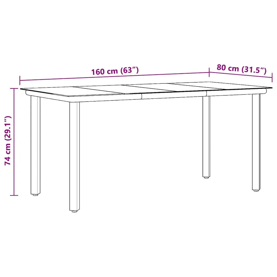 Table à dîner de jardin Noir 160x80x74 cm Acier et verre trempé - 9
